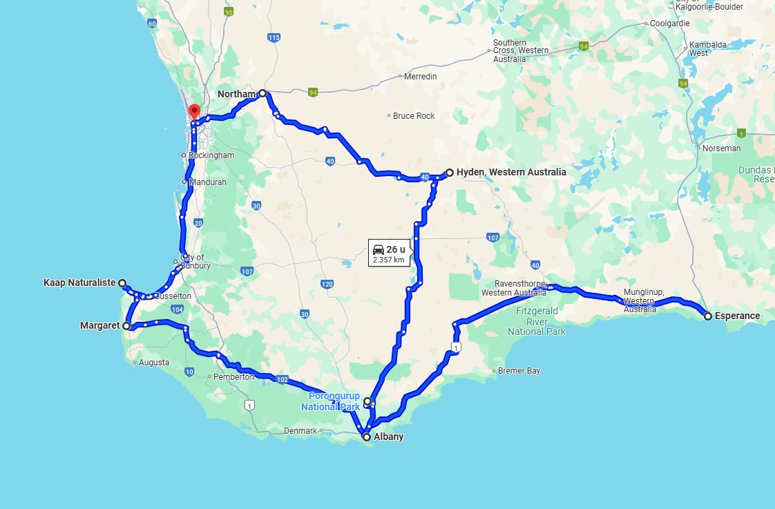 Route rondreis Perth | Campers Down Under