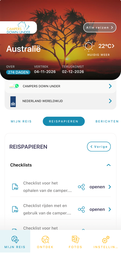 Screenshot Mijn Camperreis app dossier | Campers Down Under