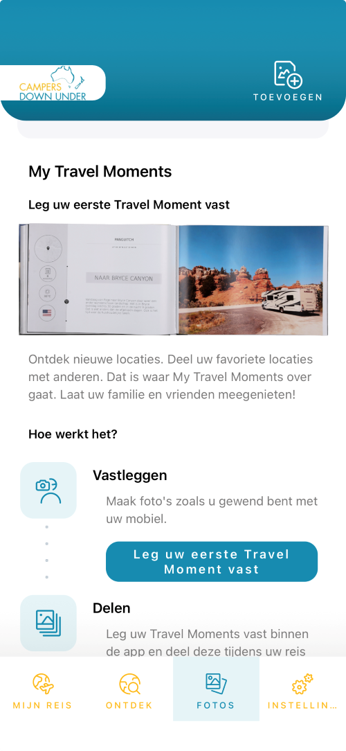 Screenshot Mijn Camperreis app fotoboek | Campers Down Under