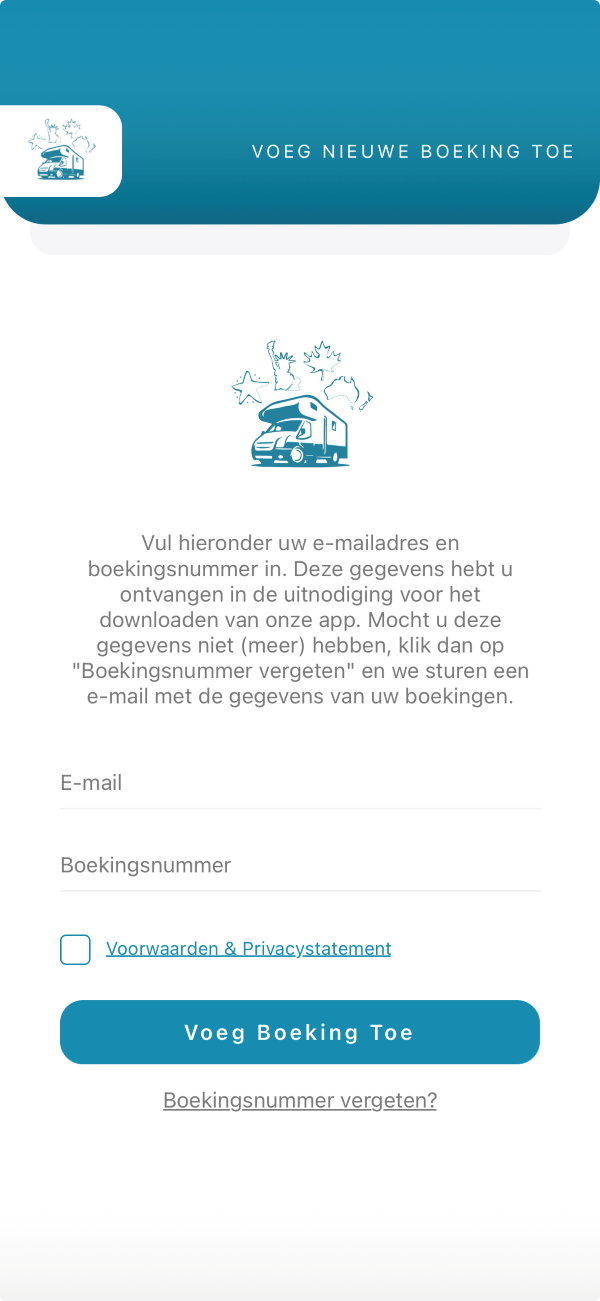 Screenshot Mijn Camperreis app inloggen | Campers Down Under